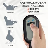 Poltrona Alzapersona a 8 Punti Massaggianti e Tasca Portaoggetti, in Finta Pelle e Acciaio, 90x95x103 cm, Grigia