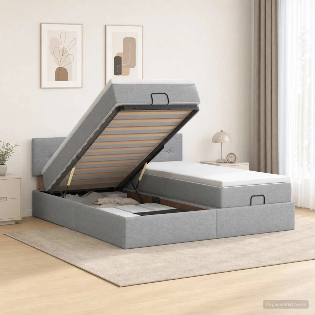 Letto Ottomano con Materasso e LED Grigio Chiaro 200 x 200 cm 3457280