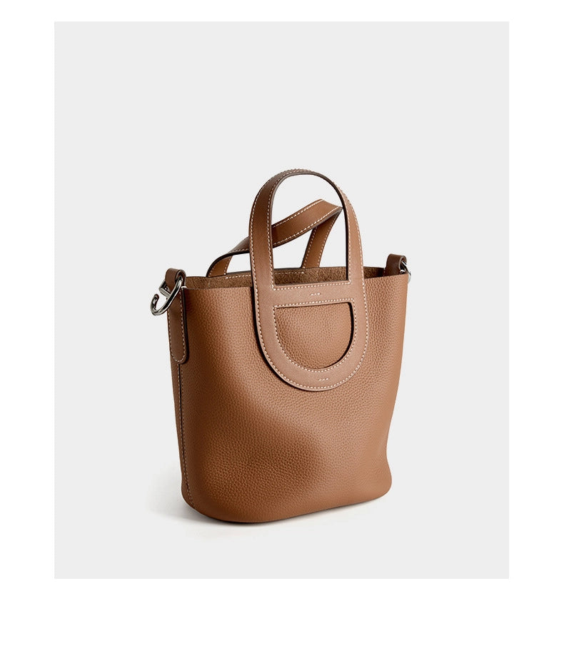 Borsa a mano da donna in vera pelle, modello tote bag, borsa a tracolla, marrone