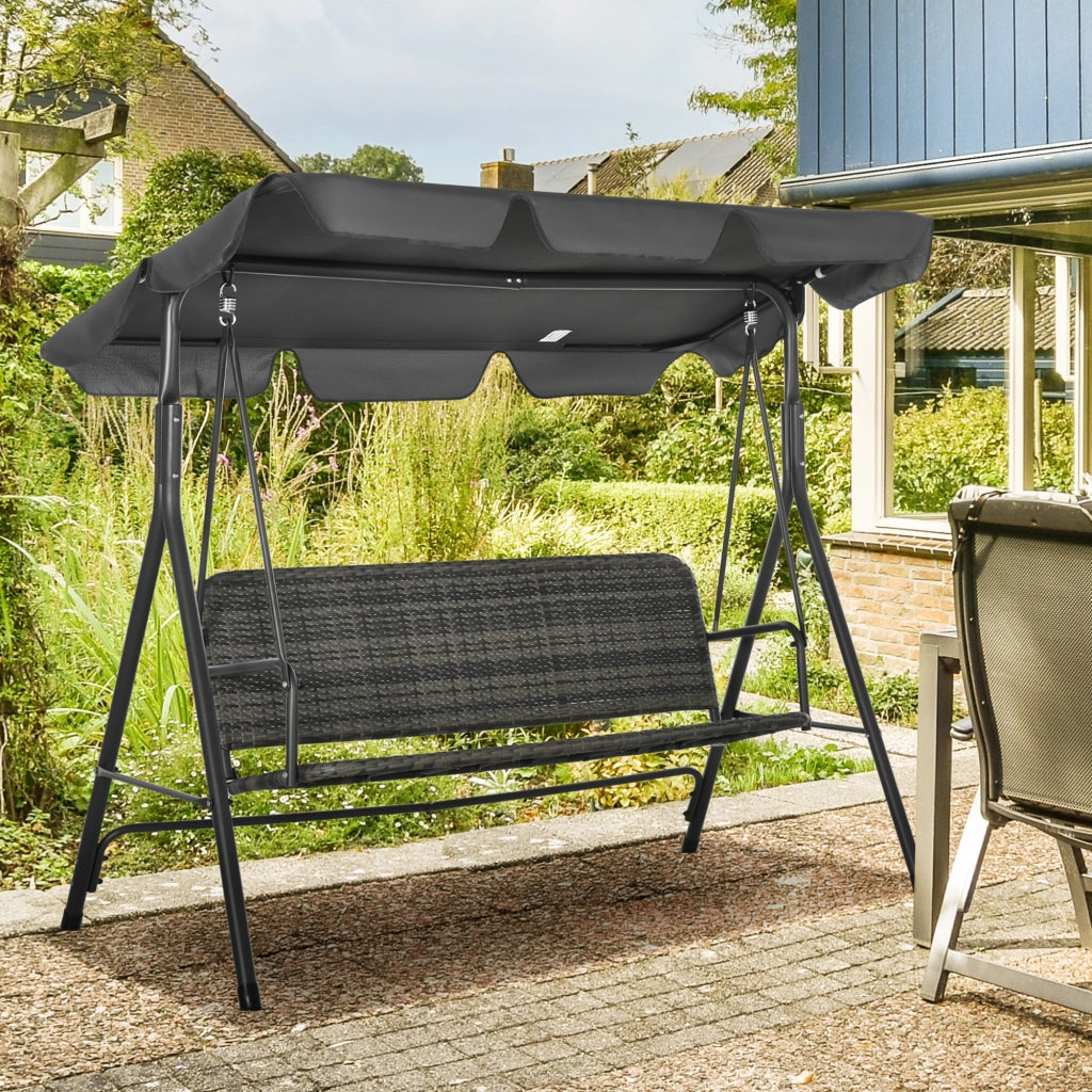 Dondolo da Giardino 3 Posti con Tettuccio ¨C zephmum ¨C Grigio Scuro, Rattan PE, 167x112x153cm