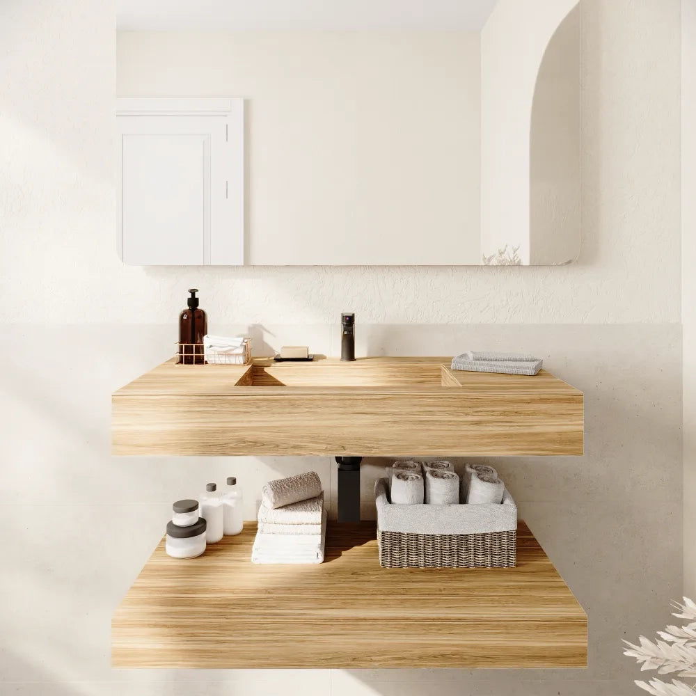 Lavabo sospeso in hpl 100cm con mensola rovere miele | Baikal