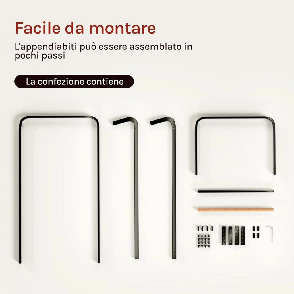 Stand Appendiabiti a Terra Attaccapanni Portabiti da Ingresso Scaffale Moderno in Metallo Nero