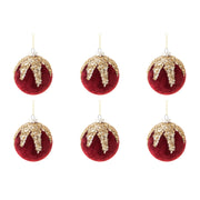 Palline di Natale in Velluto Rosso e Strass Oro Formato: 100 mm