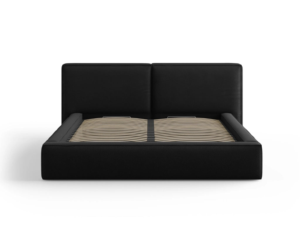 Cosmopolitan Design - Letto a cassettone con testiera doppia "Arendal" 180x200cm in tessuto strutturato nero 