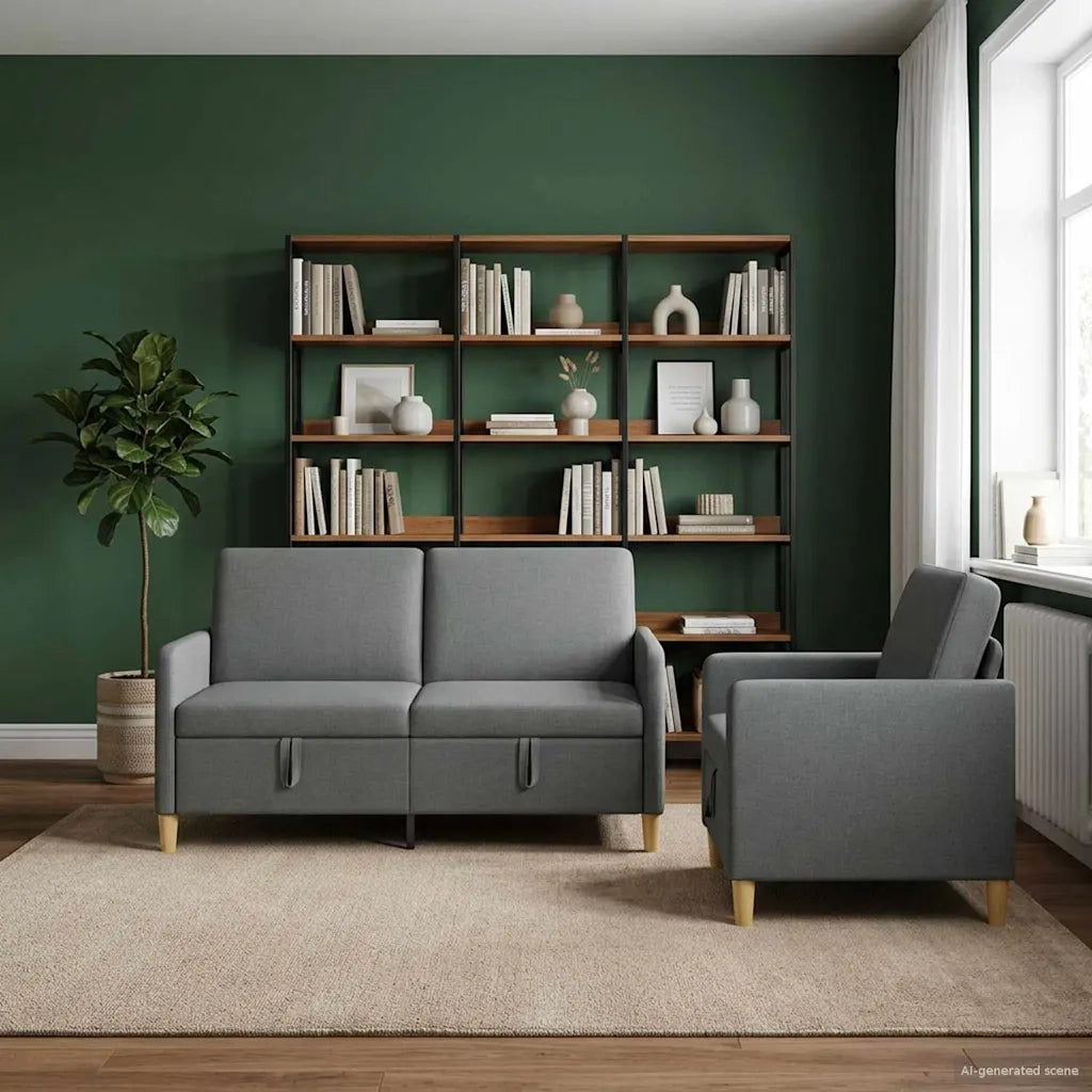 Set di Divani con Storage 2 pcs Grigio Scuro Poliestere 3429177