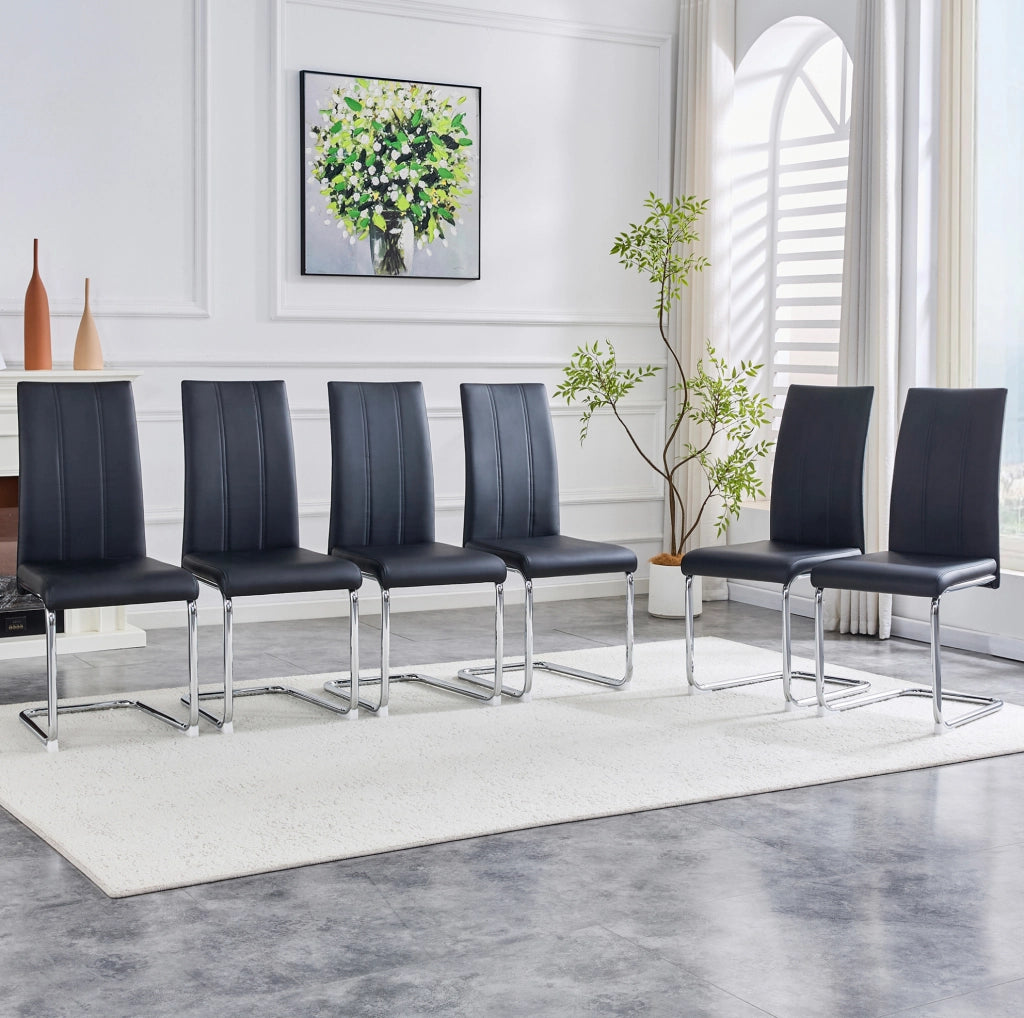 Sedia da pranzo nera in PU e metallo con seduta ergonomica