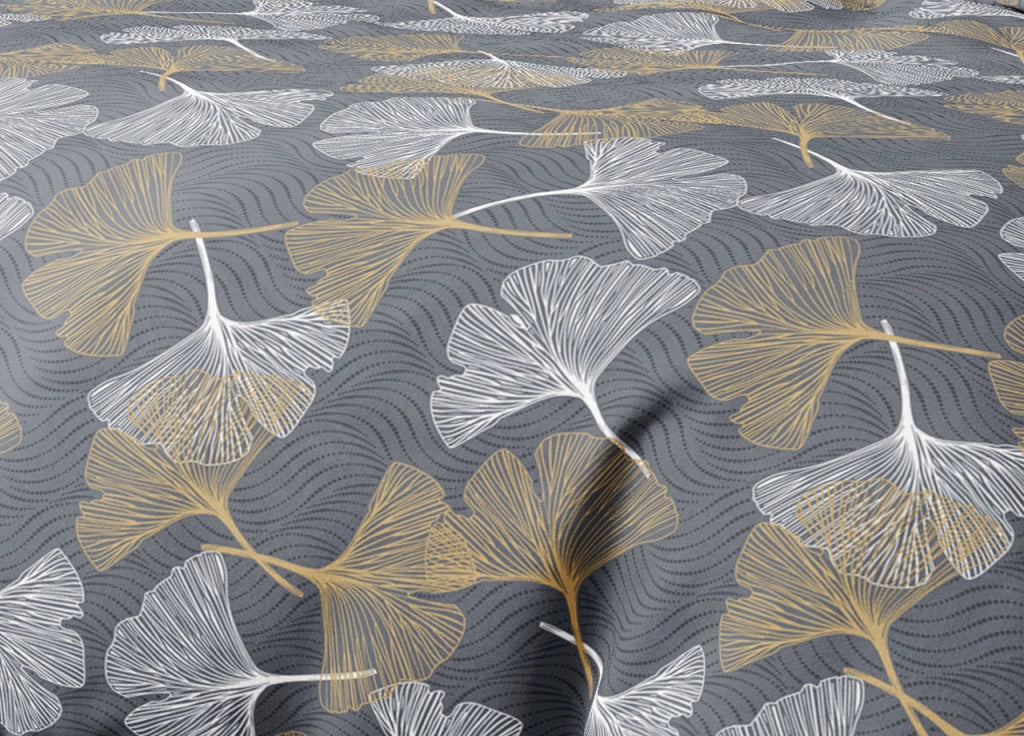Sacco Copripiumino In 100% Cotone Made Italy Moderno Disegno Ginko - Singolo - Giallo