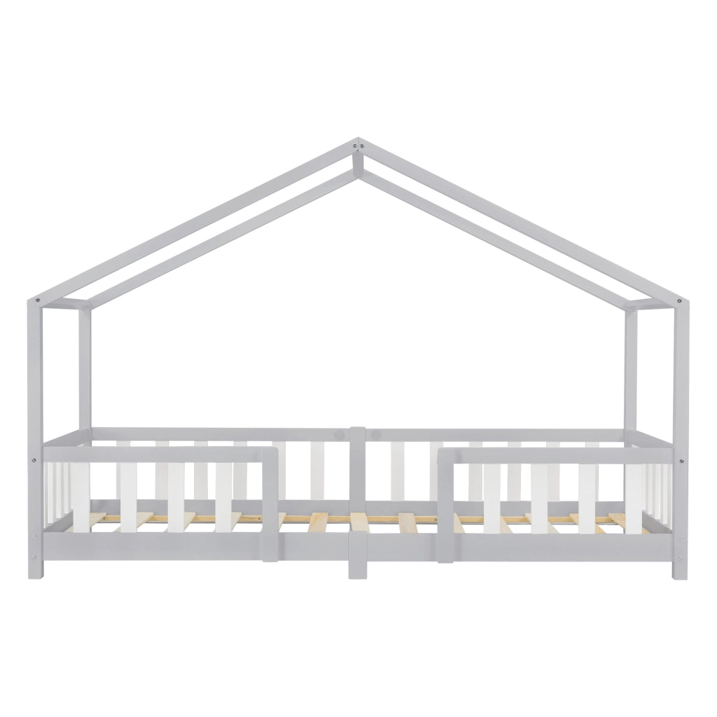 Letto per Cameretta Treviolo a Forma di Casetta 90x200 cm Grigio chiaro / Bianco [en.casa]