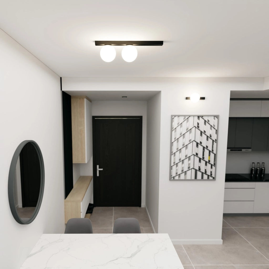 Lampada a parete FIT in acciaio nero opaco e vetro opalino