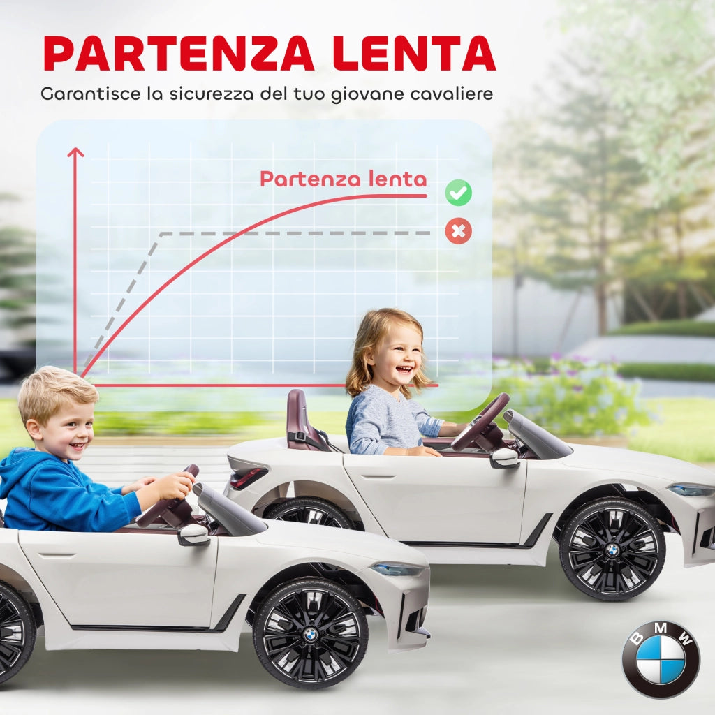 Macchina Elettrica per Bambini 3-6 Anni con Licenza BMW con Telecomando, Clacson e Fari, 115x67x45 cm, Bianca
