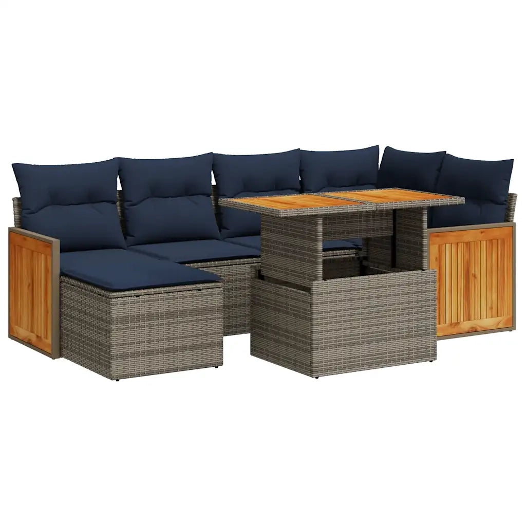 Set Divani da Giardino con Cuscini 7pz Nero Polyrattan Acacia 3327736
