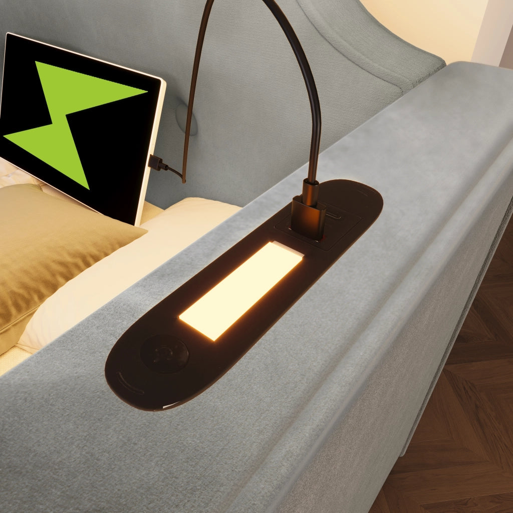 Letto a Divanetto 90 x 200 cm - 2 Cassetti; USB e Luce da Lettura - Grigio