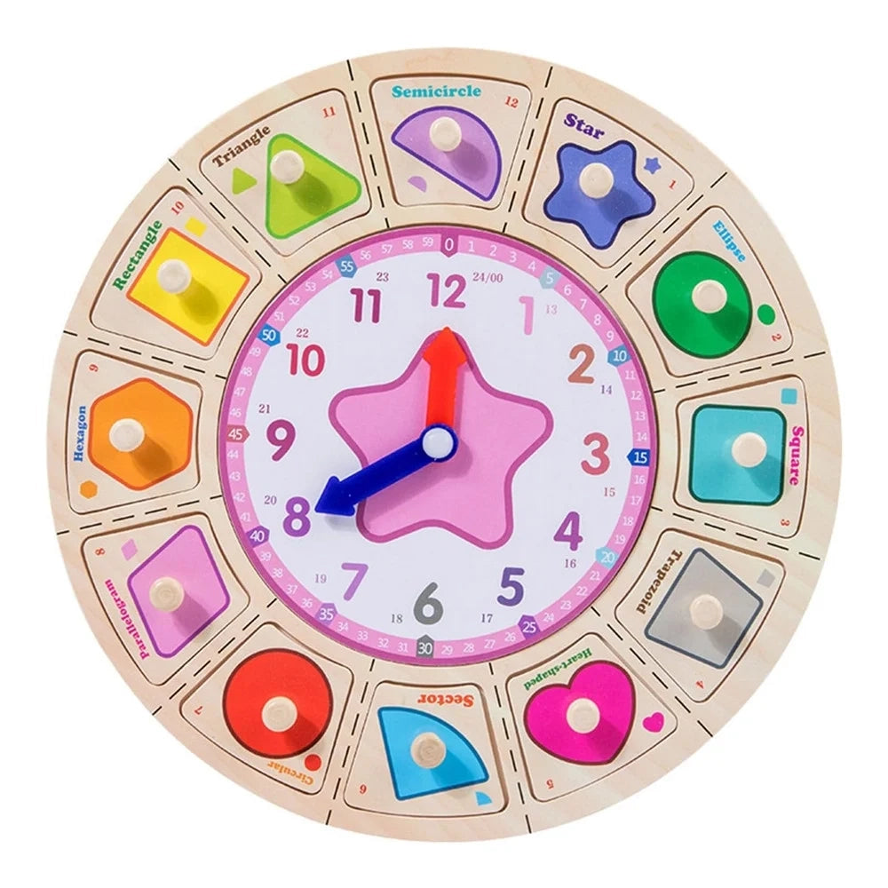 Trade Shop - Orologio Puzzle In Legno Educativo Gioco Con Tessere A Incastro A Forme Con Pomelli 53763 -