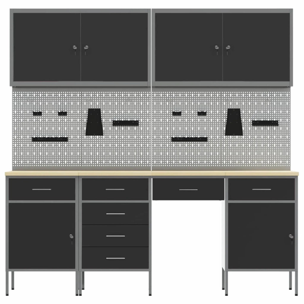 Mobile da lavoro 10 pcs Nero Legno ingegnerizzato e acciaio 3321478