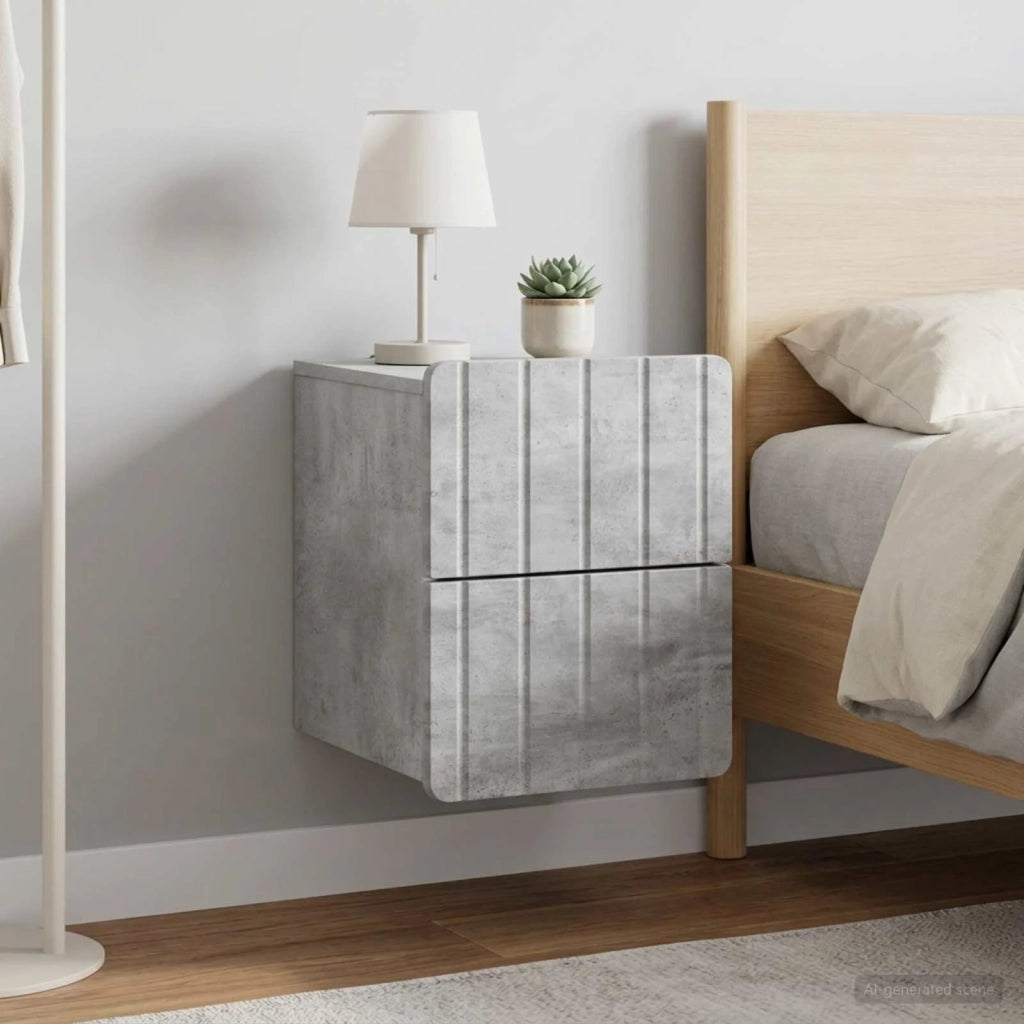 Mobiletto da notte a muro con cassetto 2 pcs Grigio Cemento 898302