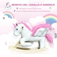 Cavallo a Dondolo Unicorno con Musica in Metallo e Legno 65x32x55cm