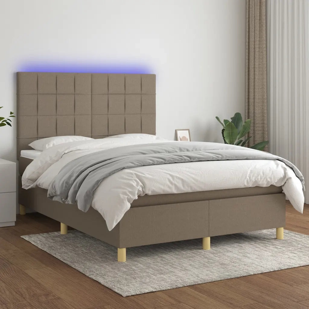 Letto a Molle con Materasso e LED Tortora 140x200 cm in Tessutocod mxl 122951