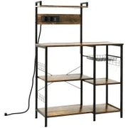 Scaffale Cucina Multipresa per Microonde con Ripiani e Cestino a Rete, 90x42x130cm, Marrone
