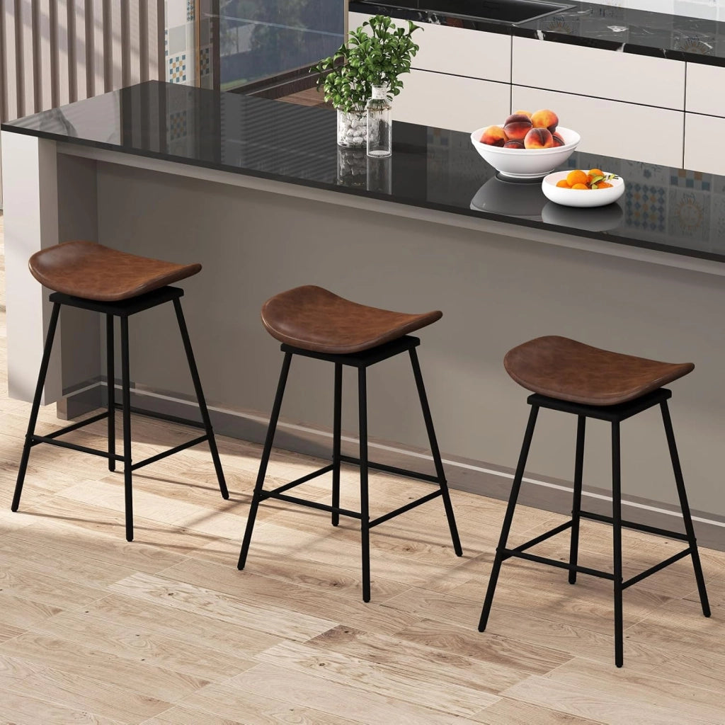Set di 2 sgabelli da cucina, girevoli a 360°, sedia da bar imbottita in ecopelle, con poggiapiedi, sgabello da bar, altezza della seduta: 71,5 cm, per cucina, sala da pranzo, marrone
