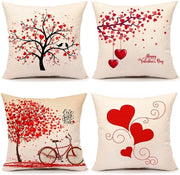 Set di quattro cuscini copri per San Valentino, 45x45 cm, cuscino decorativo a forma di cuore rosso per casa, copri cuscino per divano, lino a poliestere.