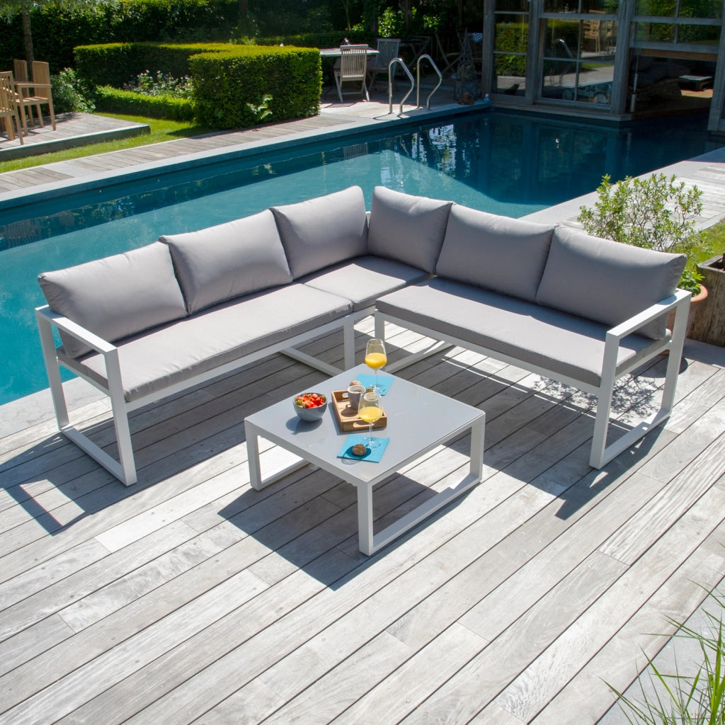 Set di mobili da giardino modulari IBIZA in tessuto grigio 4 posti - alluminio bianco