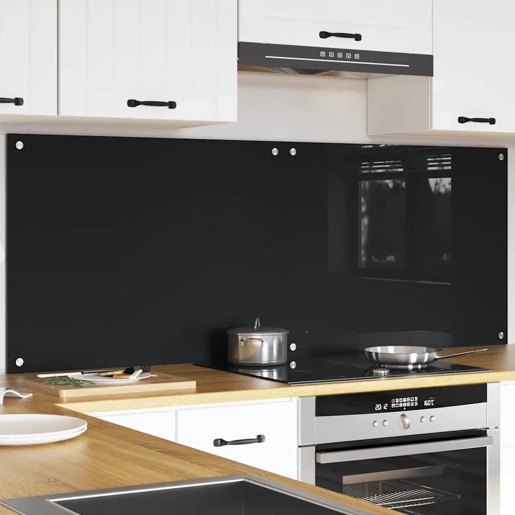 Rivestimento da Cucina 2 pz-Set di 2 Paraschizzi per Cucina Nero 80 x 60 cm vetro temperato