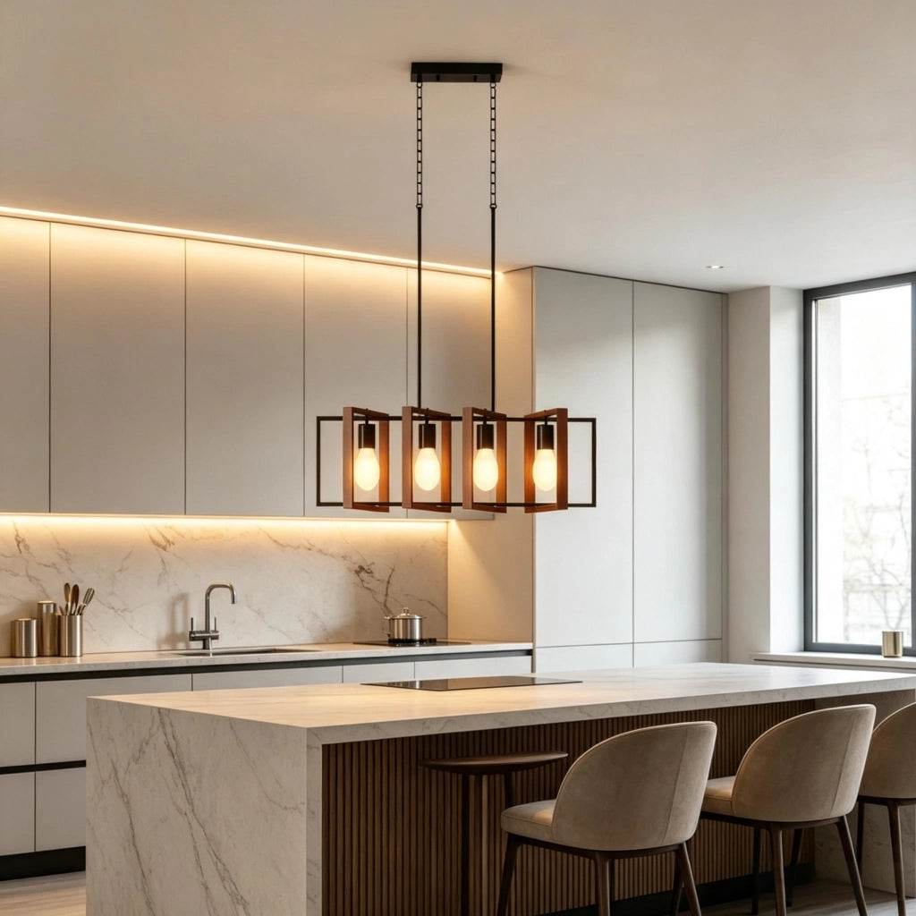 Lampadario a sospensione contemporaneo con 4 bracci girevoli e altezza regolabile in continuo (solo lampadario).