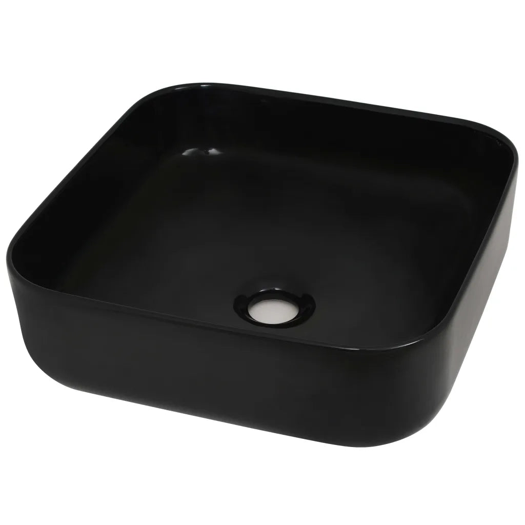 Lavandino Quadrato in Ceramica-Lavabo-Lavello Nero 38x38x13,5 cm