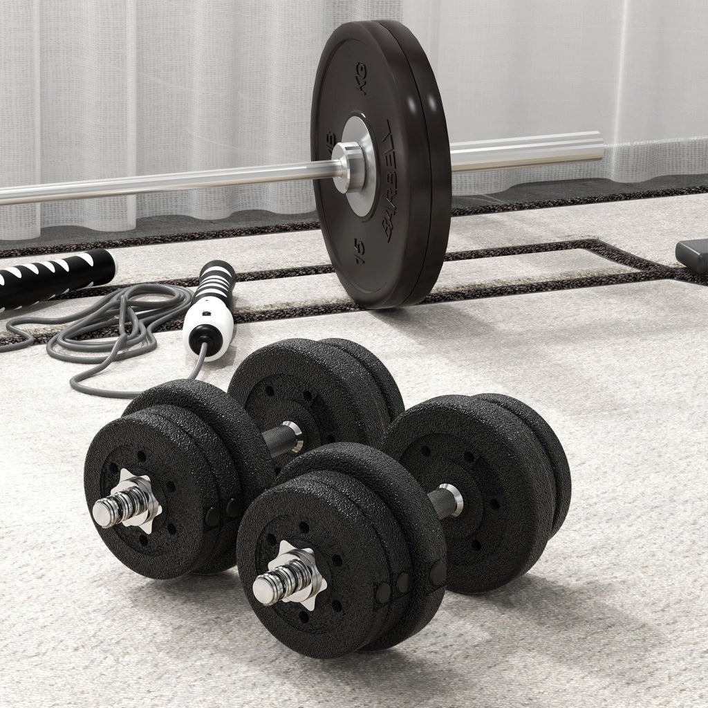 Set 2 Manubri da 25Kg Totali con 12 Dischi in Acciaio e PU Nero