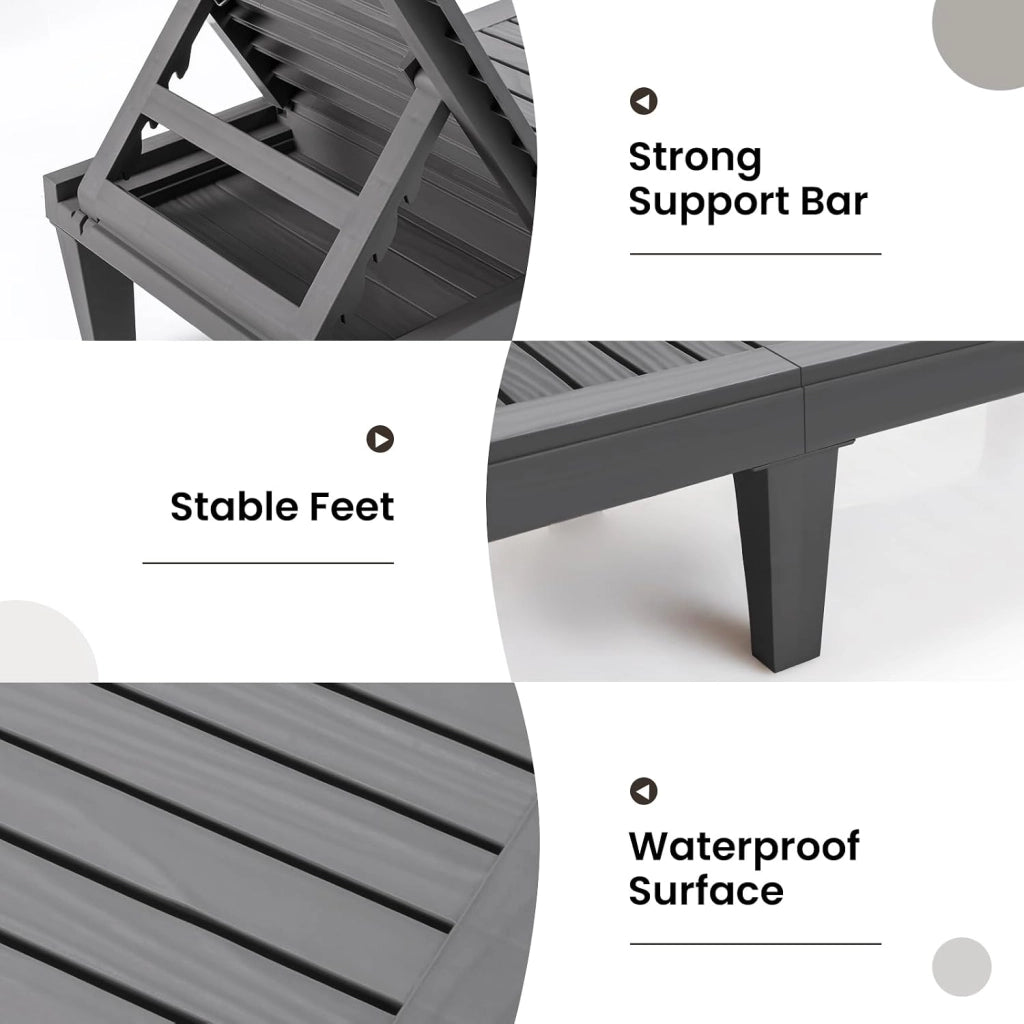 Sedia a sdraio con schienale regolabile su 5 livelli, sedia in PP con braccioli, supporto fino a 180 kg, seduta reclinabile con 6 gambe per giardino, patio, spiaggia, 190 x 57,5 x 29 cm
