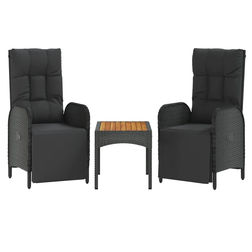 Set Divani da Giardino 3 pz con Cuscini Nero in Polyrattan cod mxl 42715
