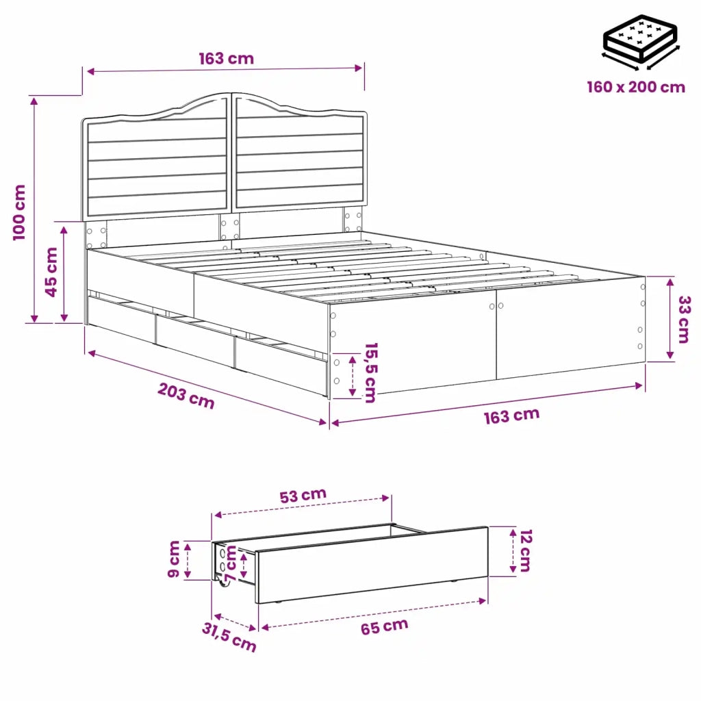 Bed Frame with Storage and Headboard Artisan Oak 160 x 200 cm 3445812