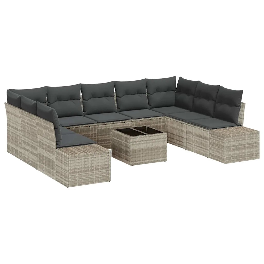 Set Divano da Giardino 10 pcs Grigio chiaro polyrattan