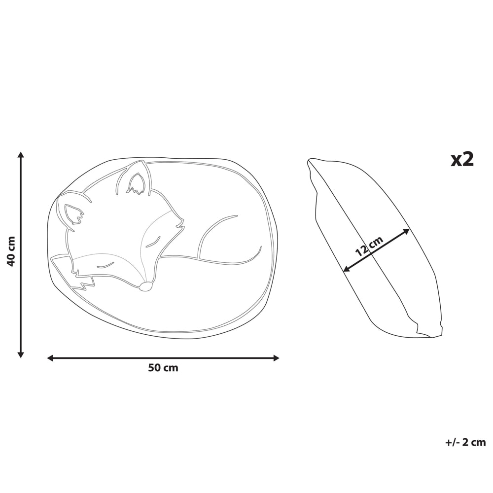 Set di 2 cuscini per bambini in tessuto giallo a forma di volpe con imbottitura morbida per bambini