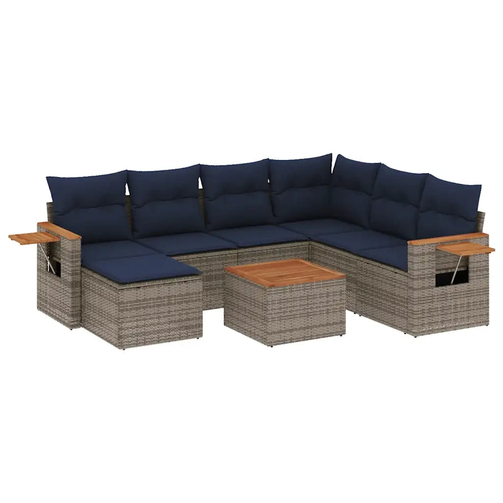 Set Divani da Giardino 8 pz con Cuscini Grigio in Polyrattan