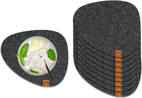 Set di 10 Sostegni in Velluto per Tavolo | 13 x 11 cm | Sostegni in vetro resistenti all'usura Oekotex | 10 sostegni per bicchieri, coppe, candele, tazze, bar | Decorazione da tavola | Grigio scuro