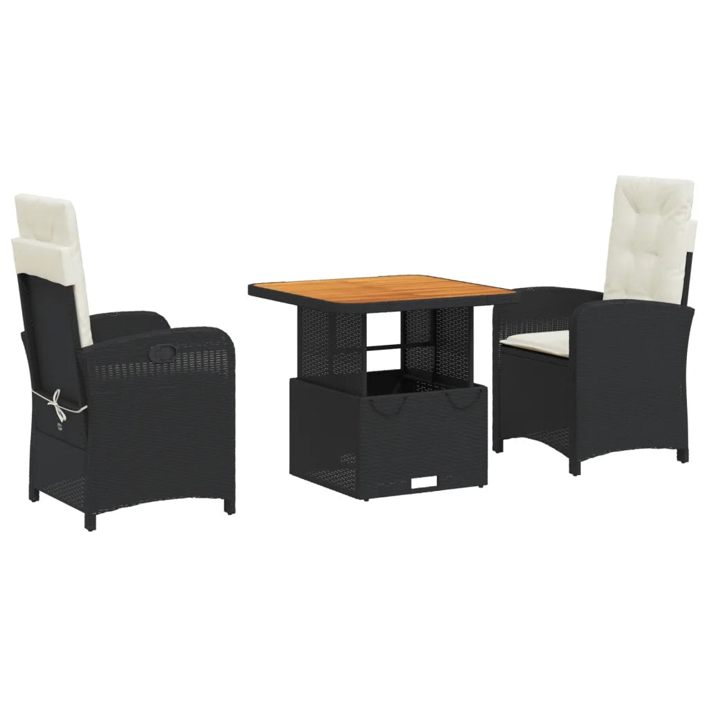 Set da Pranzo da Giardino 3 pz | Set Salotto da Giardino con Cuscini Nero in Polyrattan