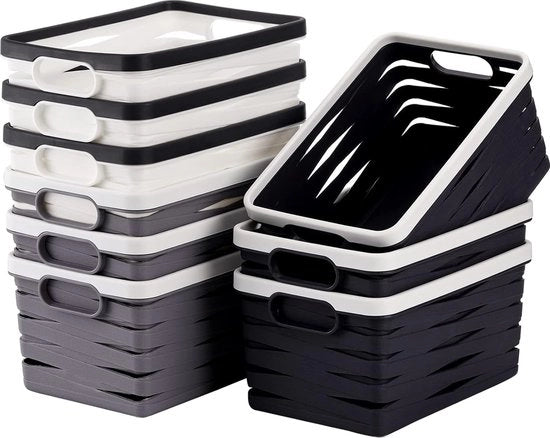Pacco di 9 contenitori in plastica, 22 cm x 15 cm x 11 cm organizzatore stabile per pannelli, piccolo contenitore pieghevole con maniglie per uso domestico, ufficio, aula