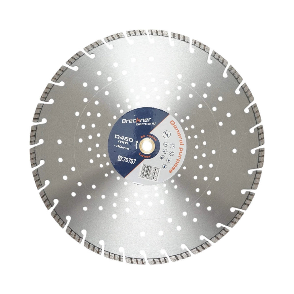 Disco diamantato turbo segmentato 450x30mm, segmento 10mm per cemento armato, pavimentazioni, archi, pietra dura Breckner Germany