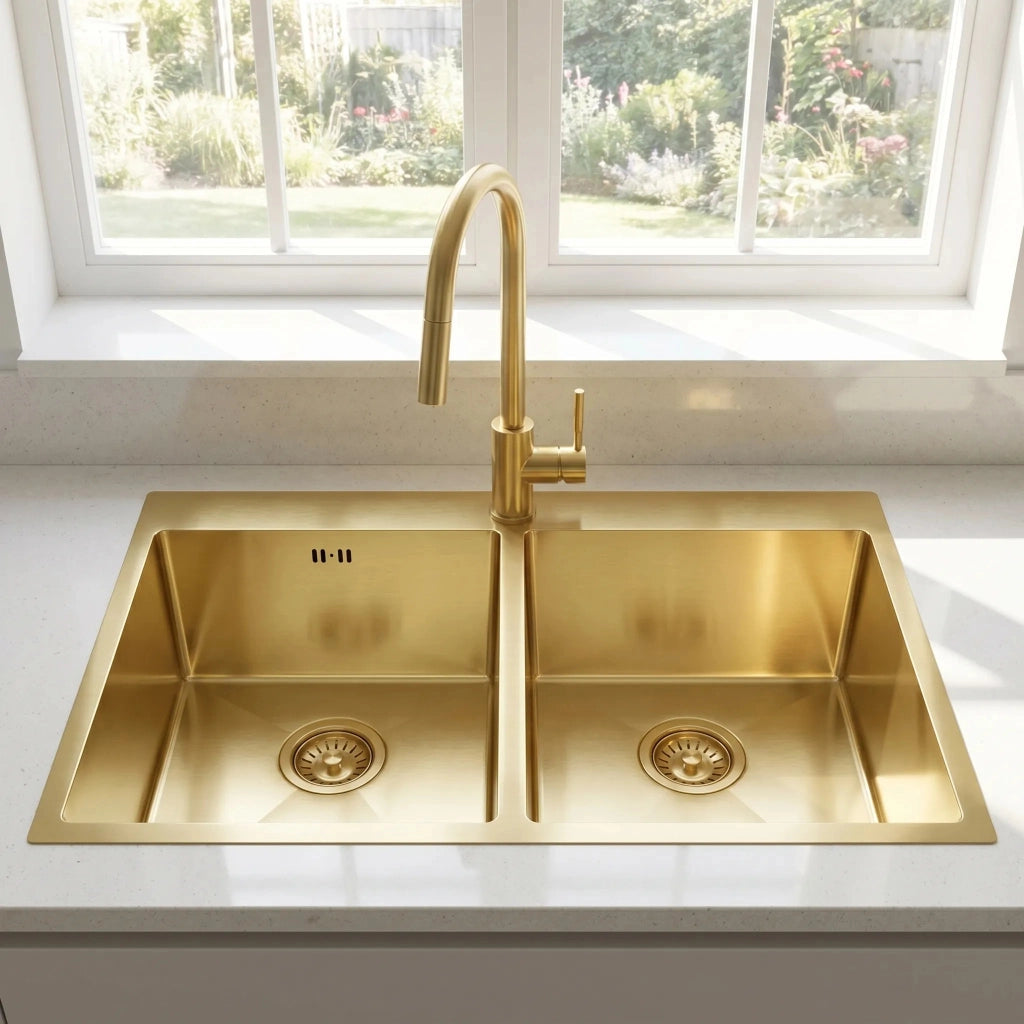 Lavello In Acciaio Joel Brush Gold senza rubinetto da cucina