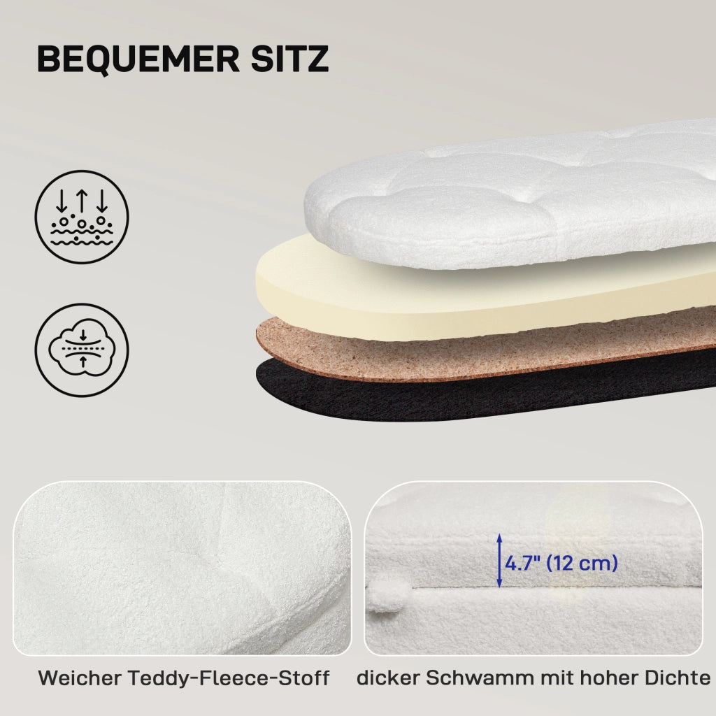 Panca contenitore imbottita con coperchio e gambe in metallo in poliestere bianco 114 × 47 × 46,5 cm