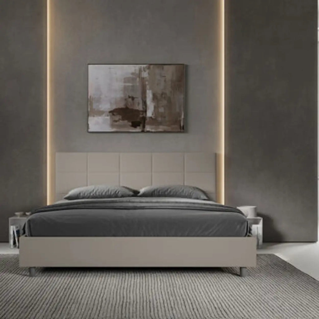 Letto matrimoniale king size con rete imbottito 200x210 similpelle tortora Mika