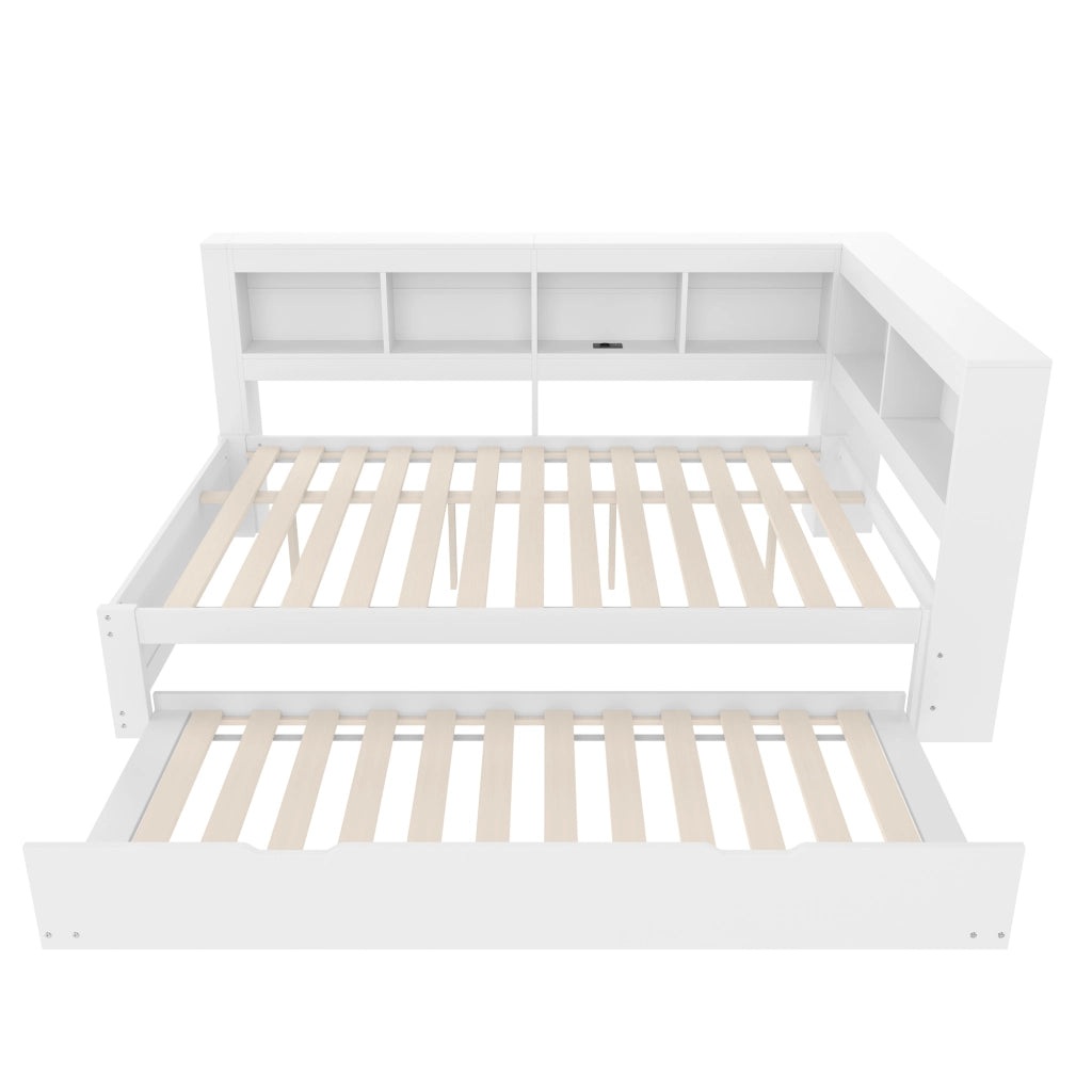 Letto estraibile matrimoniale 140×200 cm con prese e 2 USB; 2 cassetti; senza materasso; bianco
