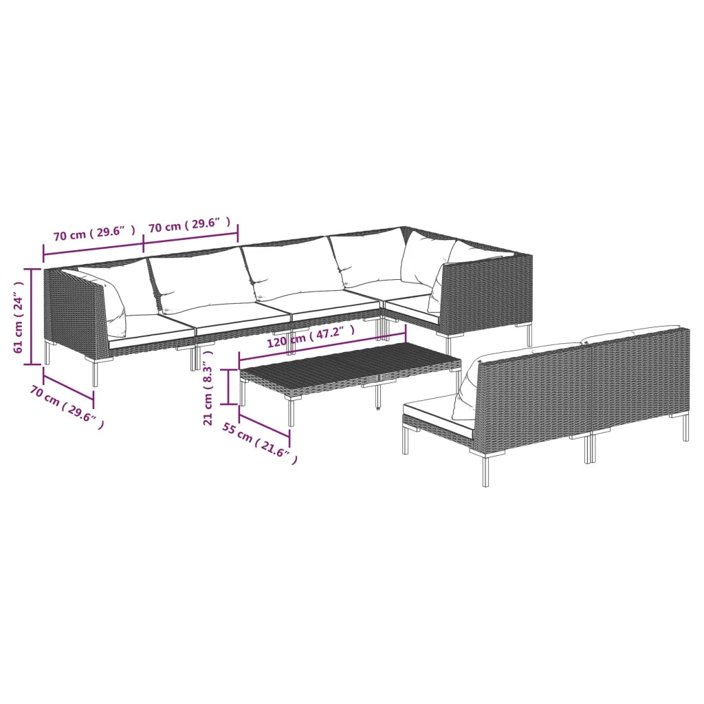 Set Divani Giardino 8 pz con Cuscini in Polyrattan Grigio Scuro cod mxl 47363