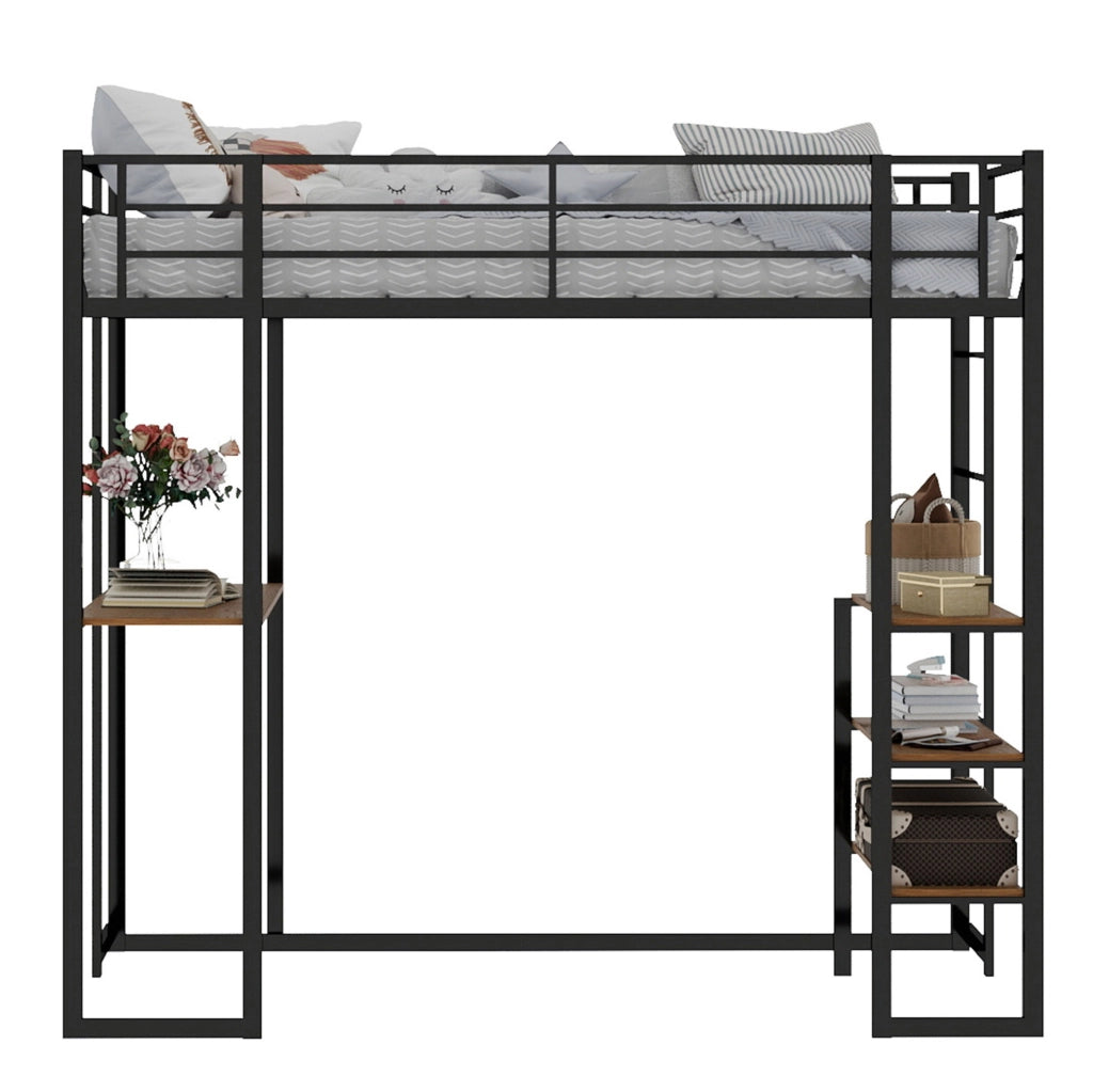 Letto in ferro 90x190 cm con scrivania integrata e scaletta, per camerette bambini e ragazzi