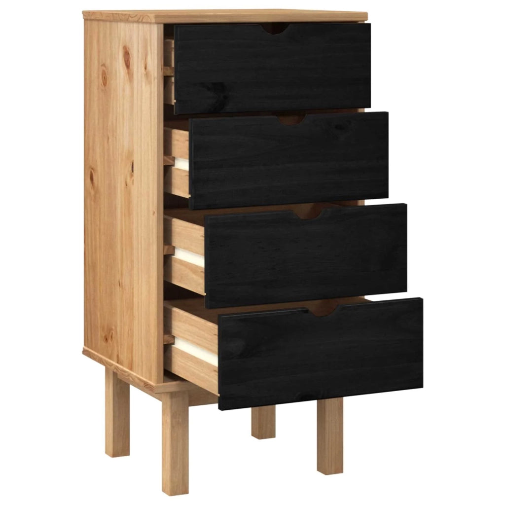 Cassettiera OTTA Nero 45 x 39 x 90 cm Legno Massello di Pino