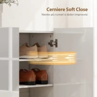 Scarpiera Slim da Ingresso per 25-30 Paia di Scarpe con Ante a Chiusura Ammortizzata, Bianco Lucido