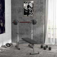 Panca Pesi Pieghevole con 8 Altezze Regolabili e Supporto Bilanciere in Acciaio e PU Grigio