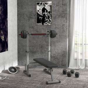 Panca Pesi Pieghevole con 8 Altezze Regolabili e Supporto Bilanciere in Acciaio e PU Grigio