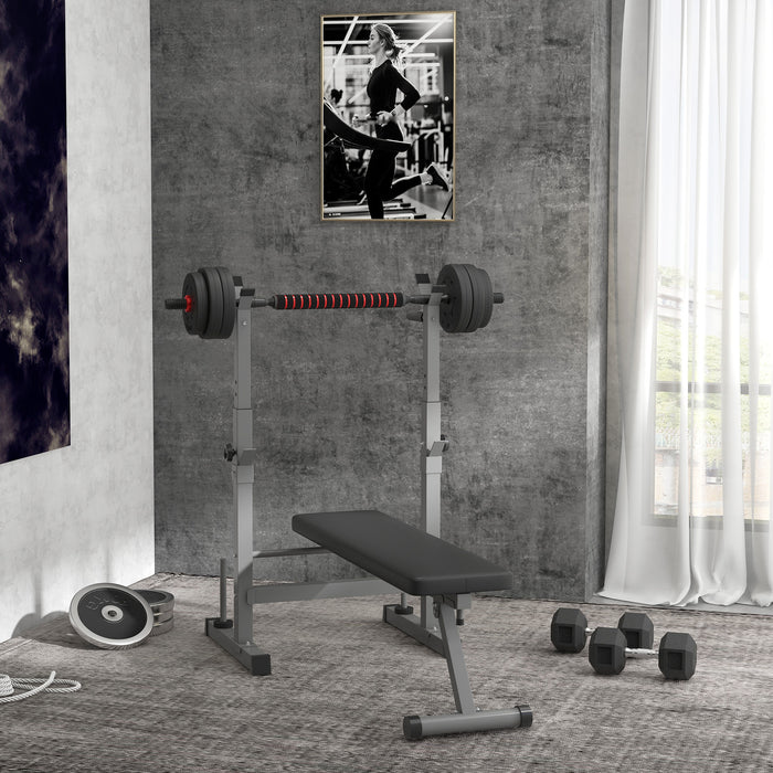 Panca Pesi Pieghevole con 8 Altezze Regolabili e Supporto Bilanciere in Acciaio e PU Grigio